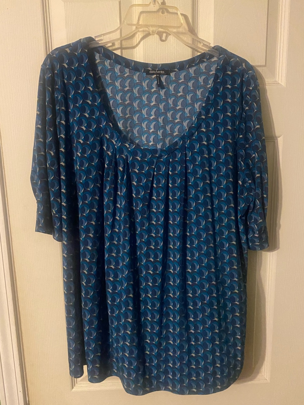 Daisy Fuentes Navy and Teal Crescent-Print Scoop Neck Tunic slinky knit size 1X